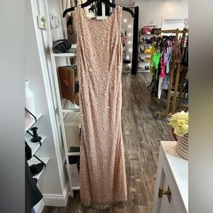 Camille La Vie floor length Sequin floral rose gold and tan Dress size 8